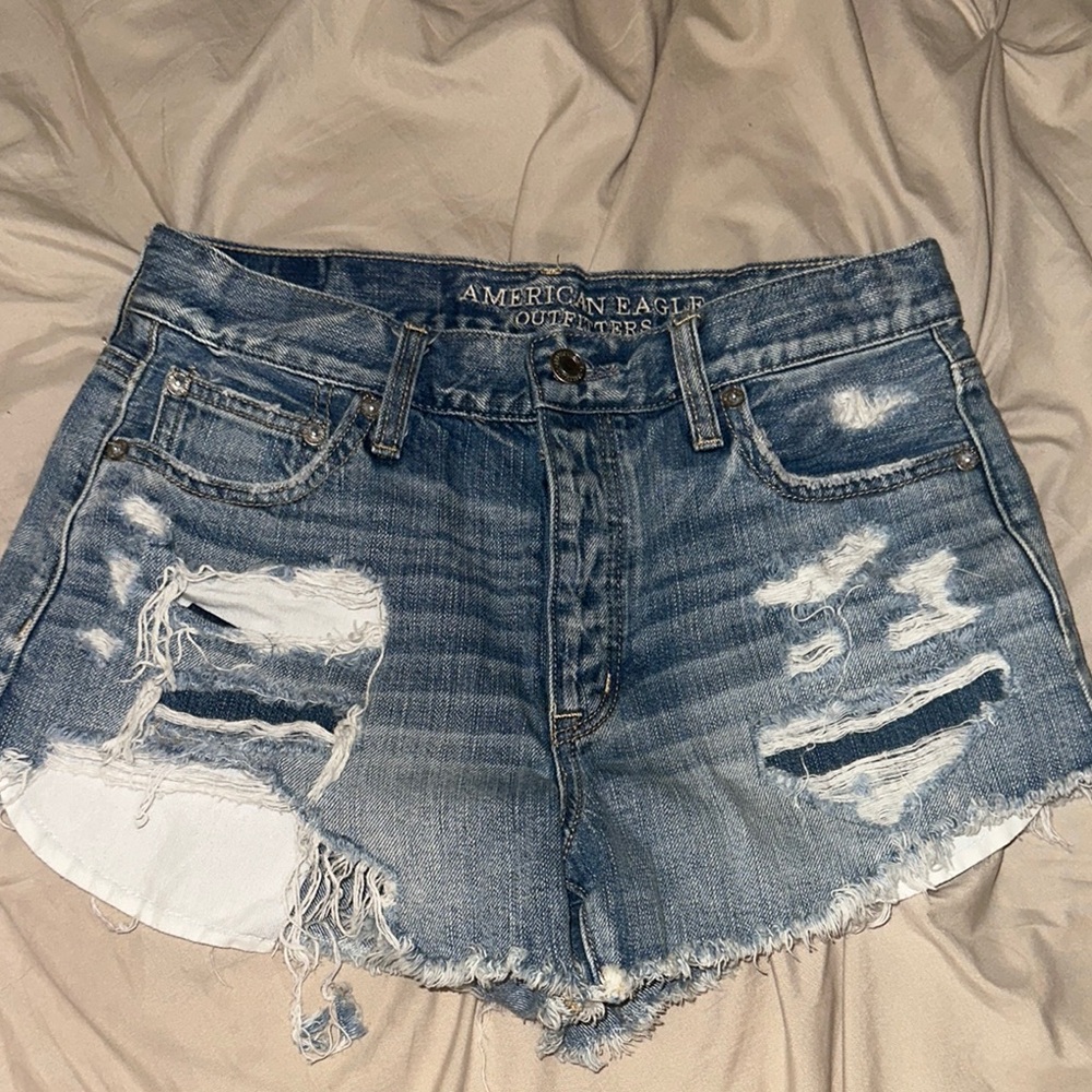 American Eagle Outfitters Women's High Waist Blue Denim Shorts